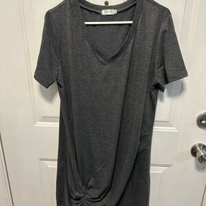 Gray V-Neck Knot Front Dress